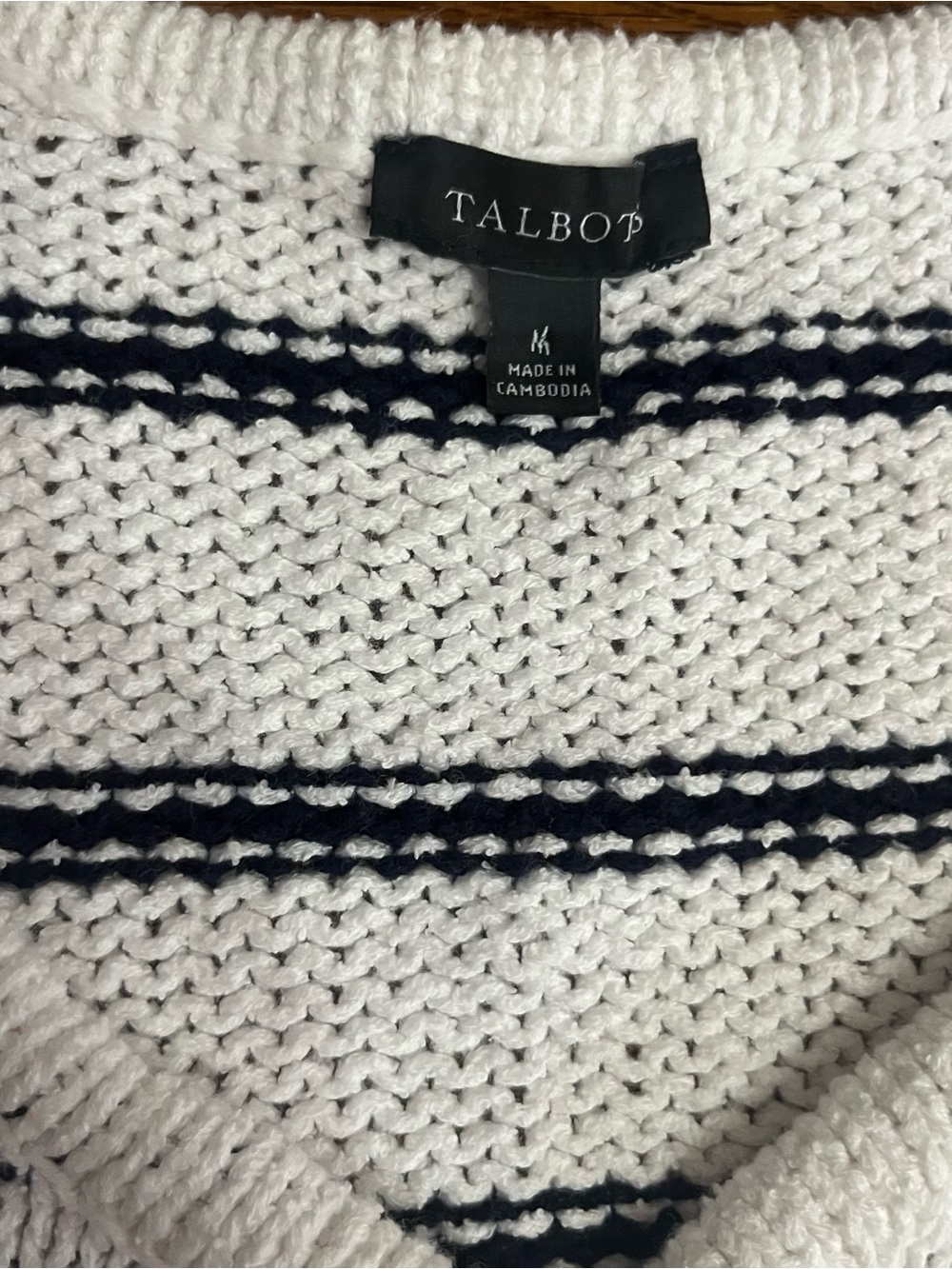 Old Money coastal nautical cardigan summer sweater M white navy stripe preppy - Picture 4 of 8